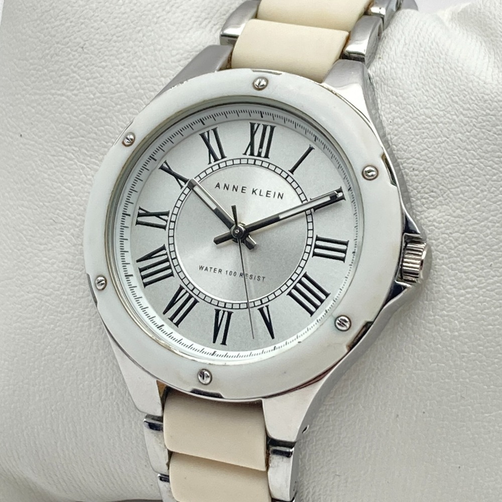 Anne Klein Women Watch 37mm Silver Tone White Roman Numeral New Battery SMALL 6"